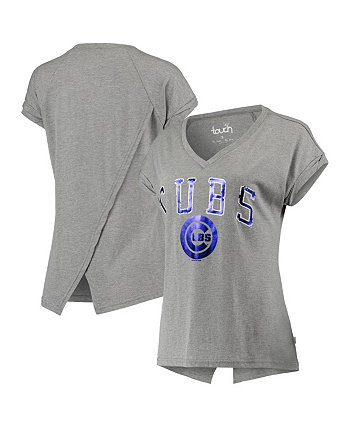 Женская серая футболка с v-образным вырезом Chicago Cubs Power Play Touch