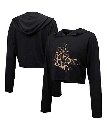 Women's Threads Black Boston Red Sox Leopard Cropped Hoodie Majestic