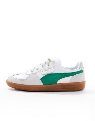 Белые кожаные кроссовки PUMA Palermo с зелеными деталями PUMA