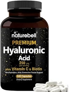 NatureBell Hyaluronic Acid Supplements 250mg | 240 Capsules, with Biotin 5000mcg & Vitamin C 25mg, 3 in 1 Support - Skin Hydration, Joint Lubrication, Hair and Eye Health NatureBell