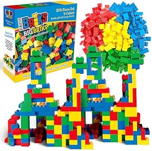 Strictly Briks Toy Large Building Blocks for Kids and Toddlers, Big Toy Building Set for Ages 3 and Up - Compatible with All Major Brands, Blue, Green, Red, and Yellow, 204 Pieces Strictly Briks