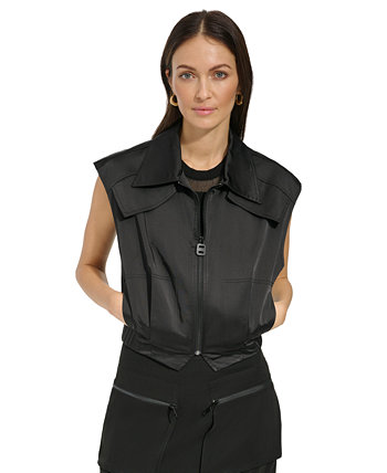 Женская блестящая атласная куртка без рукавов карго с молнией спереди DKNY