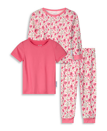 Брюки для маленьких девочек, футболка с длинными рукавами и футболка с короткими рукавами. Пижамный комплект плотного кроя, 3 предмета Max & Olivia