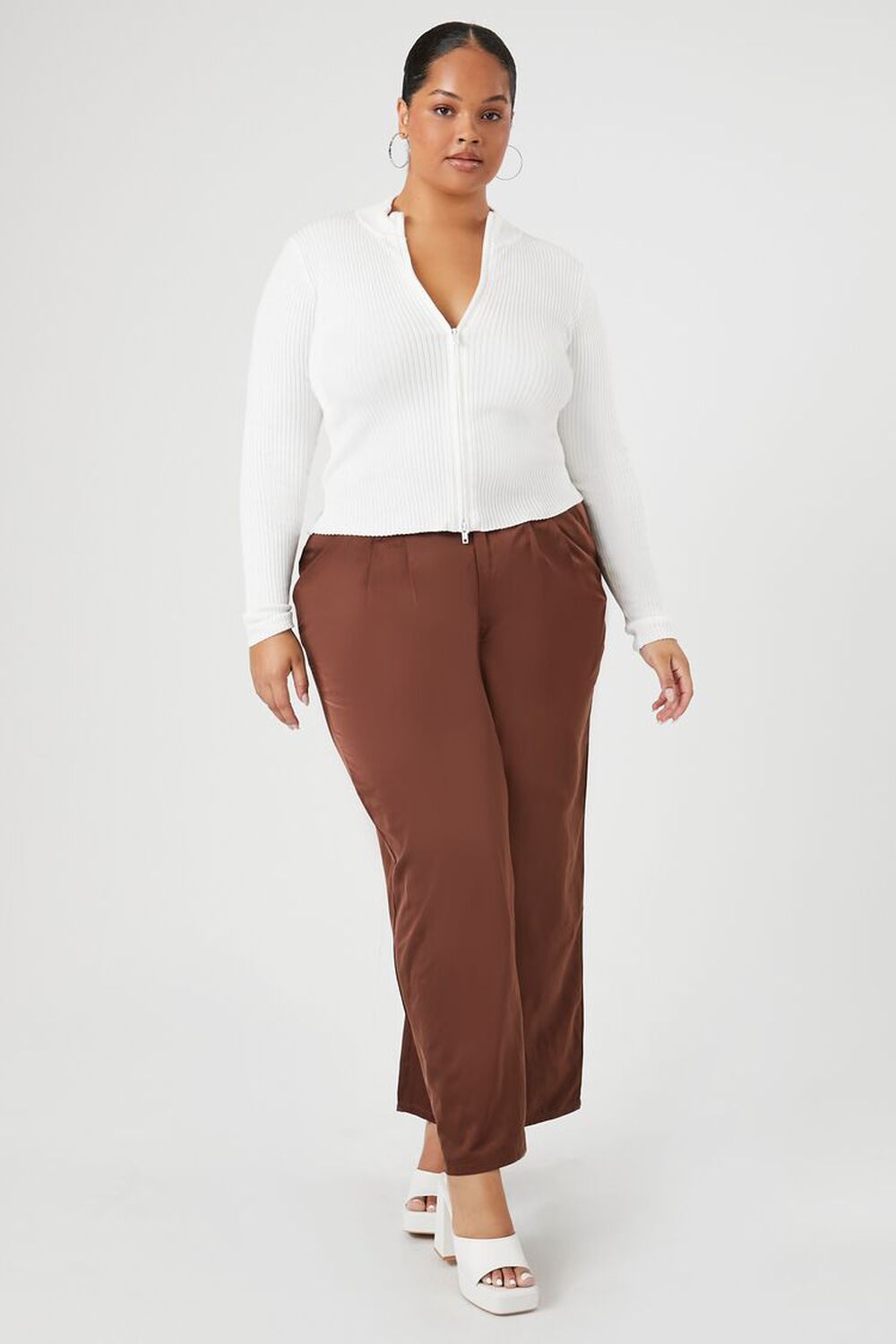 Plus Size Twill Wide-Leg Pants FOREVER21