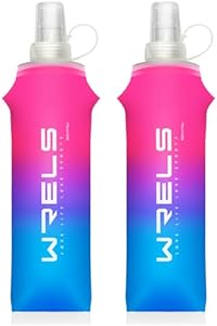 Collapsible TPU Soft Flask,Reusable Handheld Soft Water Bottle for Hydration Pack,BPA Free Gradient Folding Water Flask for Running Cycling Climbing (Light Blue&Pink-250ml*2) Wrels