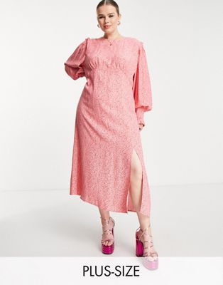 Nobody's Child Plus ruched sleeve frill maxi dress in pink squiggle print Nobody's Child Plus