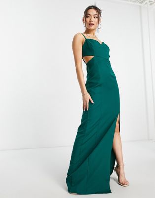 Зеленое платье макси с вырезом и разрезом на брючинах Trendyol TRENDYOL