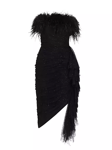 Женское Вечернее платье Badgley Mischka Feather Crystal Sash Dress Badgley Mischka