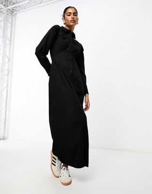 Женское платье-рубашка maxi в черном цвете от ASOS DESIGN ASOS DESIGN