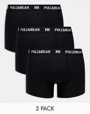 Мужские Боксеры Pull&Bear в черном цвете, набор из 3 штук с белой резинкой Pull&Bear