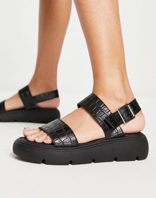 Черные массивные сандалии из двух частей Topshop Perrie TOPSHOP