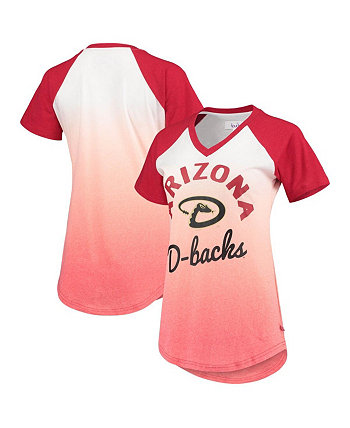 Женская красно-белая футболка с v-образным вырезом Arizona Diamondbacks Shortstop Ombre Raglan G-III Sports