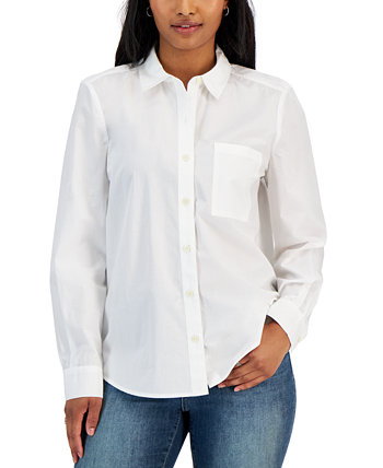 Идеальная рубашка из однотонного поплина Petite, созданная для Macy's Style & Co
