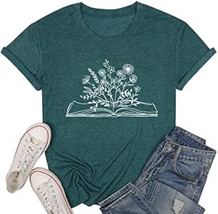 Book Lovers T-Shirt Women Funny Wildflowers Cute Book Reading Shirts Teacher Short Sleeve Tee Tops TAOHONG