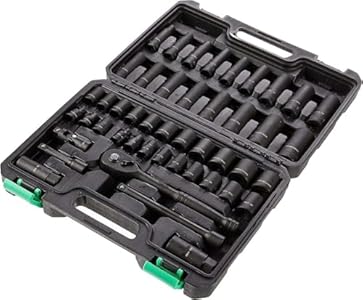 Amazon Basics 46-Piece 3/8-Inch Drive 6 & 12 Point Shallow/ Deep Socket Set and 72 Teeth Reversible Ratchet, SAE/Metric Size With Carrying Case, 13.1 in x 9.7 in x 3 in(Previously Denali brand) Amazon Basics