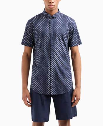 Men's Slim-Fit Tonal Geo Logo-Print Button-Down Shirt Armani