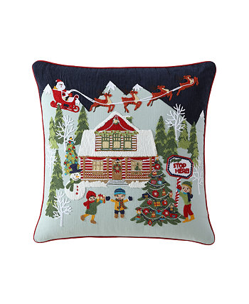 Please Stop Here Embroidered Holiday Decorative Pillow, 20"x20" ID HOME FASHIONS