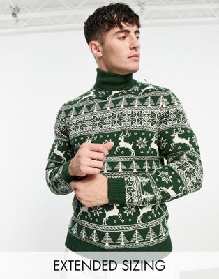Зеленый вязаный рождественский свитер с принтом оленя ASOS DESIGN ASOS DESIGN