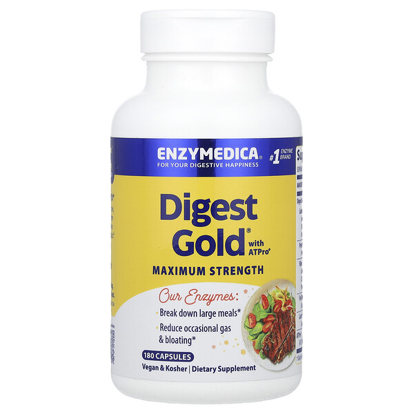 Digest Gold® с ATPro®, максимально мощный, 180 веганских капсул Enzymedica