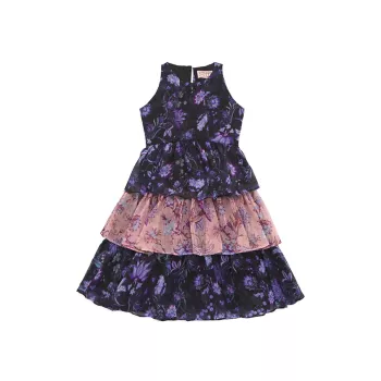 Little Girl's &amp; Girl's Floral Print Chiffon Tiered Dress Marchesa Notte