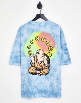Crooked Tongues oversized T-shirt with back graphic print in blue tie dye wash  Crooked Tongues