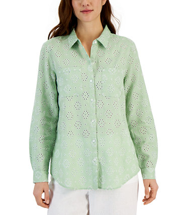 Женская рубашка на пуговицах с люверсами из 100% льна, созданная для Macy's Charter Club