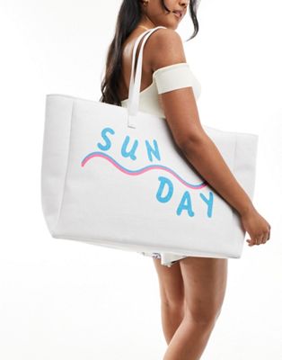 South Beach Sunday canvas tote bag in off white  SOUTH BEACH
