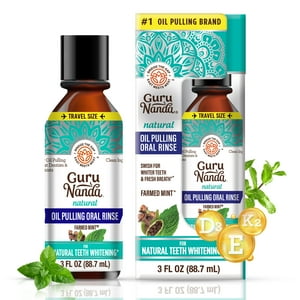 GuruNanda Oil Pulling with Coconut Mint & Essential Oils & Vitamins D, E, K2 - Natural Mouthwash, Travel Size - 3oz GuruNanda