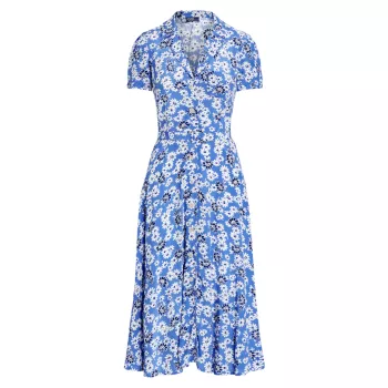 Платье-рубашка из крепа с поясом и цветочным принтом Polo Ralph Lauren