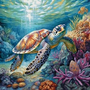 Ocean Sea Turtle 11CT Cross Stitch Kits for Beginners Color Printed Stamped Cross-Stitch Supplies Needlework Printed Embroidery Kits DIY Kits Needlepoint Starter Kits 50x50cm (s201) Generic