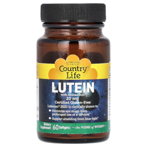 Лютеин с зеаксантином, 20 мг, 60 мягких таблеток Country Life