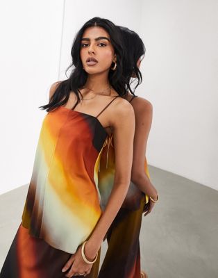 ASOS EDITION minimal skinny strap cami top in ombre sunset stripe - part of a set ASOS EDITION