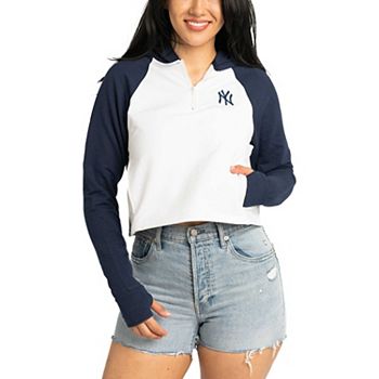 Женская укороченная худи Lusso New York Yankees Jane с 1/4-замком из трикотажа Unbranded