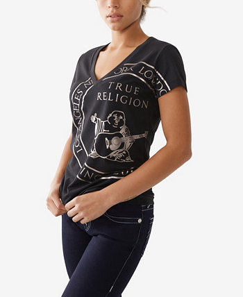 Женская облегающая футболка с коротким рукавом и v-образным вырезом Logo Stamp True Religion