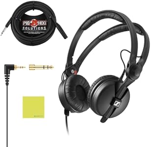 Наушники Sennheiser HD25 Plus, профессиональный звук, удобство, черный с кабелем Pig Hog PHX14-25 и полировочной тканью Liquid Audio