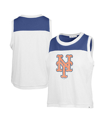 Women's White Distressed New York Mets Premier Zoey Waist Length Tank Top '47 Brand