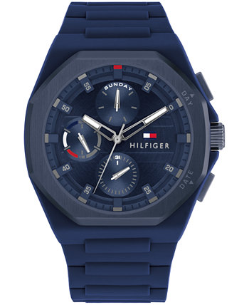 Мужские многофункциональные синие силиконовые часы 44 мм Tommy Hilfiger