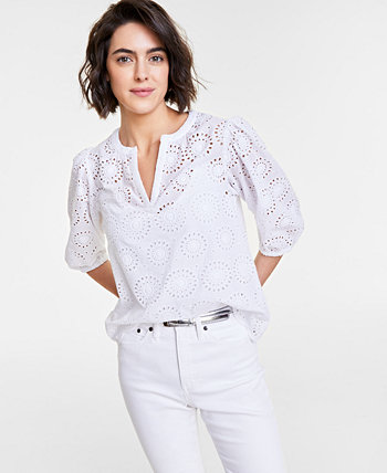 Женская однотонная блузка с пышными рукавами и люверсами, созданная для Macy's On 34th