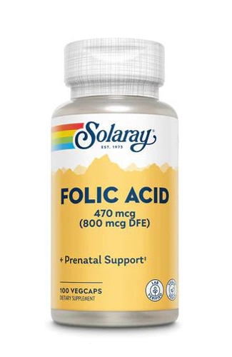 Фолиевая кислота Solaray – 470 мкг – 100 растительных капсул Solaray
