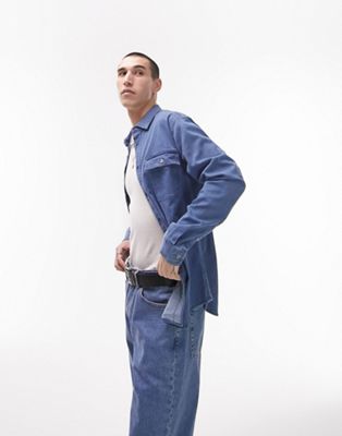 Синяя джинсовая рубашка из эластичного материала с длинными рукавами Topman TOPMAN