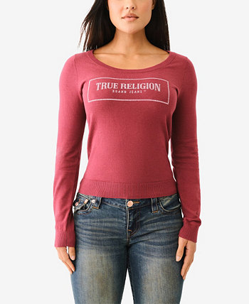 Футболка с длинным рукавом и логотипом из кристаллов True Religion, с круглым вырезом True Religion