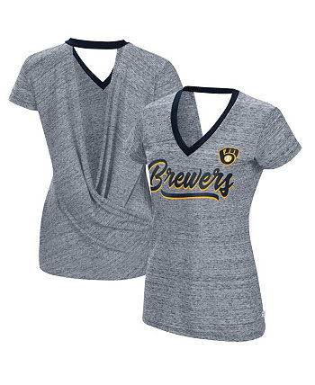 Женская темно-синяя футболка Milwaukee Brewers Halftime с запахом на спине и v-образным вырезом Touch