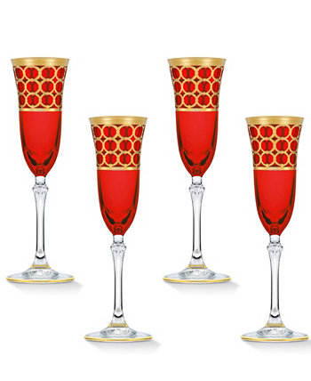 Бокалы для шампанского темно-красного цвета с золотистыми кольцами, набор из 4 шт. Lorpen
