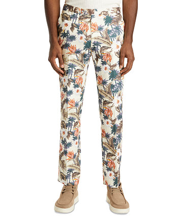 Men's Slim-Fit Off White Floral-Print Suit Separate Pants Paisley & Gray