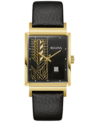 Мужские часы Frank Lloyd Wright Dana-Thomas House с черным кожаным ремешком, 30x47 мм Bulova