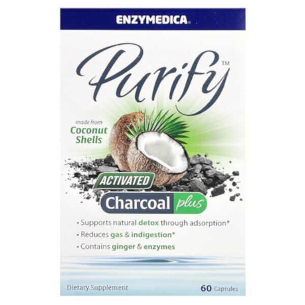Purify, Активированный Уголь Плюс - 60 капсул - Enzymedica Enzymedica