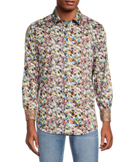 Рубашка на пуговицах Alfano классического кроя с геометрическим рисунком Robert Graham