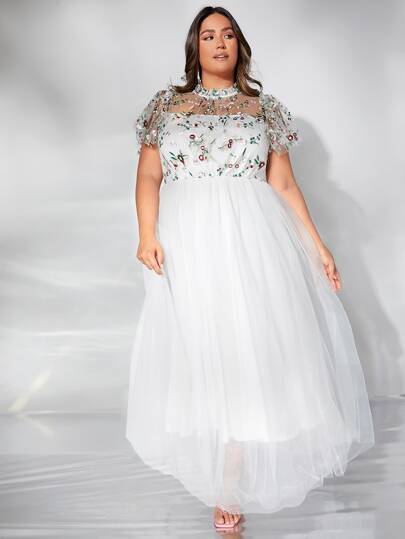 SHEIN размера плюс Свадебное платье с цветочной вышивкой сетчатый SHEIN