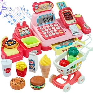 NETNEW Cash Register Toys for Girls 3-6 Years Pretend Play Store Electronic Toy,  Grocery Supermarket Playset Calculator Cash Register with Accessories NETNEW