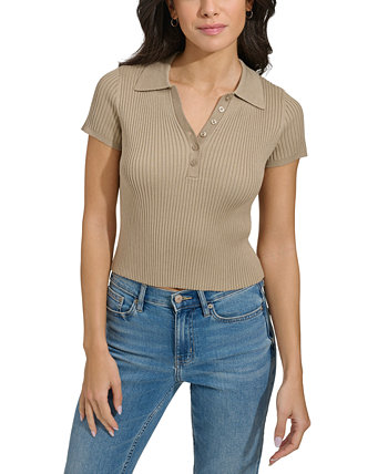 Женская рубашка-поло с короткими рукавами в рубчик Calvin Klein